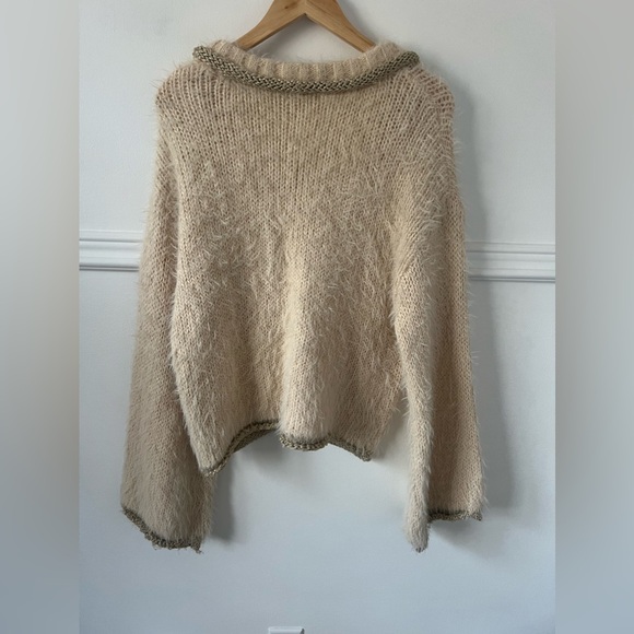Ramy Brook Sweater Wool Blend cream gold wide sleeves New York Top Luxury L - Picture 9 of 10